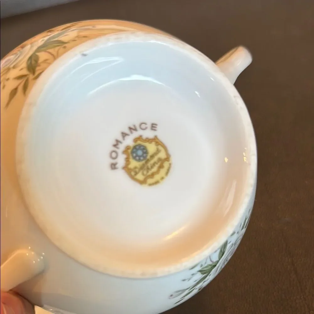 Diamond China Romance White and Green Creamer and Sugar Bowls Tea Party Vintage